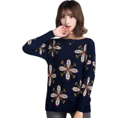 Autumn Winter Sweater Women Luxury Brand Design Elegant Long-sleeve Loose Printed Sweater Knitted Pullovers Tops Feminino New
