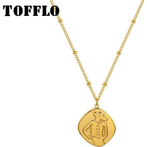 TOFFLO Stainless Steel Jewelry Gentle Goblin Irregular Carving Necklace Female Fashion Chain BSP1038