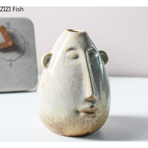 Abstract Human Avatar Vase Color Glaze Ceramic Vases for Flowers Crafts European Flower Arrangement Flower Pot Nordic Home Decor