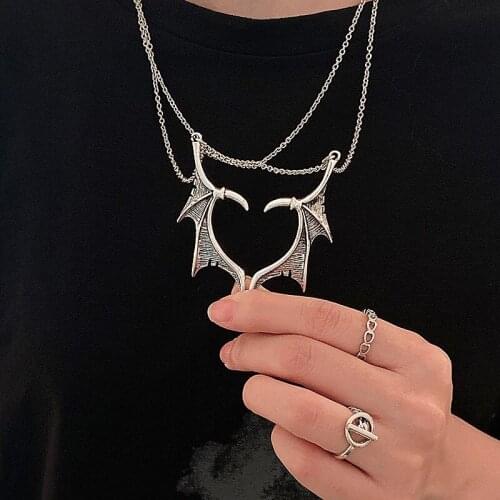 Vintage Halloween Pterosaur Wing Pendant Necklace Women Goth Grunge Jewelry Mantra Collar Animales Geometric Clavicle Necklaces