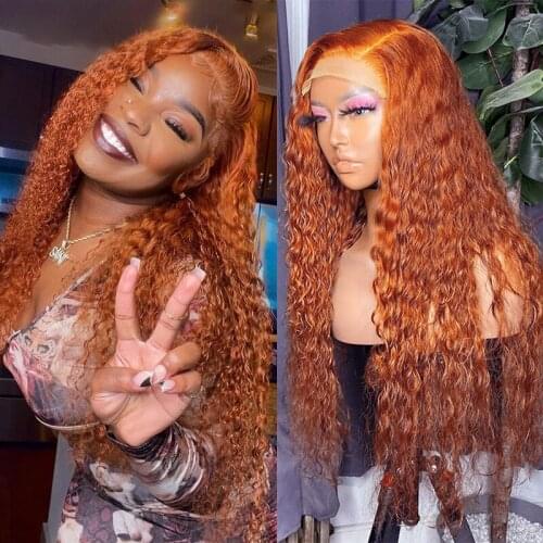 Curly Wig Human Hair 13x4 Lace Front Wig With Baby Hair Orange Ginger Lace Front Human Hair Wigs Peruvian 4x4 Lace Closure Wig