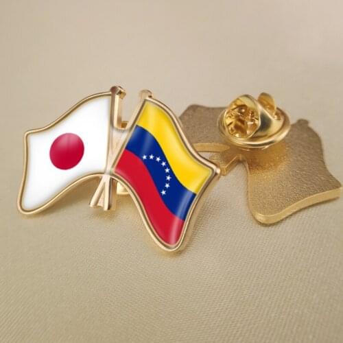 Japan and Venezuela Crossed Double Friendship Flags Lapel Pins Brooch Badges