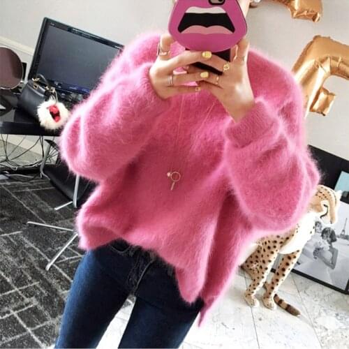 JSXDHK High Quality New Arrival Women Knitted Pullovers Fashion Fall Winter Thick Soft Warm Mohair Pink Oversize Loose Sweaters