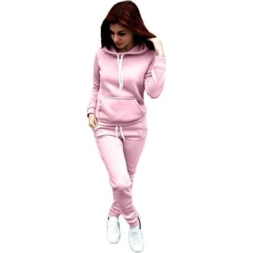 Girls Cotton Two Piece Set Women Solid Color Autumn Spring Hooded Tops +Pants Elastic Casual Tracksuits Vetement Femme 2021