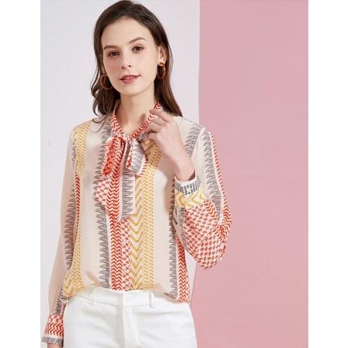 100%real silk boulses for women high quality 2020 summer white yellow floral office shirts long sleeve casual sexy plus size