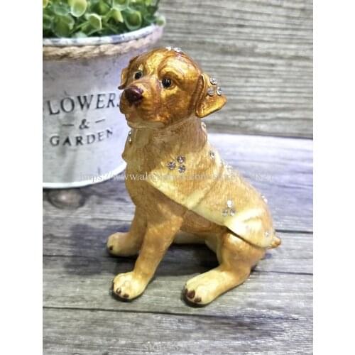 2018 Golden Dog TRINKET BOX Puppy Dog Figurine Rhinestone Enamel Dog Trinket Hinged Gift Jewelry Box Newest Dog Trinket