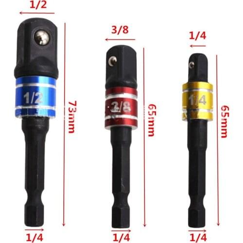 3pcs/set Drills Screwdrivers Wrench Conversion Rod 1/2" 3/8" 1/4" Chrome Vanadium Steel Aluminum Ring Black Steel Ball Bits
