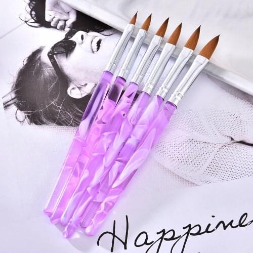 6 Pcs/set UV Gel Painting Drawing Crystal Pen Set Carving Salon Tips Builder Manicure Acrylic Handle Nail Art Flat Brush Design