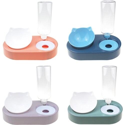 2-in-1 Cat Bowl Water Dispenser Automatic Water Storage Pet Dog Cat Food Bowl Food Container with Waterer Pet Waterer Feeder