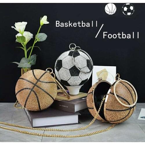 Oliwei Basketball Round Ball Gold Clutch Purses for Women Evening Rhinestone Handbags Ladies Party Dinner Bag