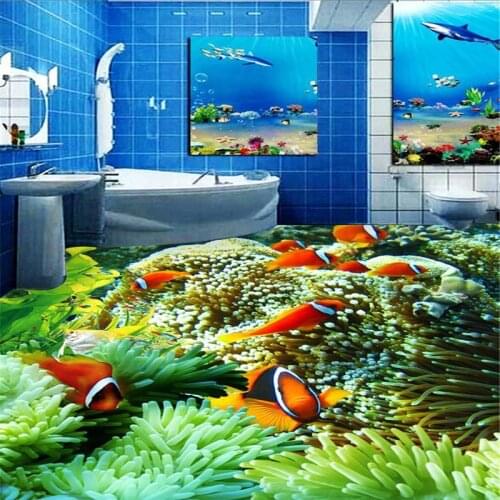 Beibehang 3D painting floor mural wallpaper batjroom wear non-slip waterproof thickened self-adhesive PVC wall sticker color