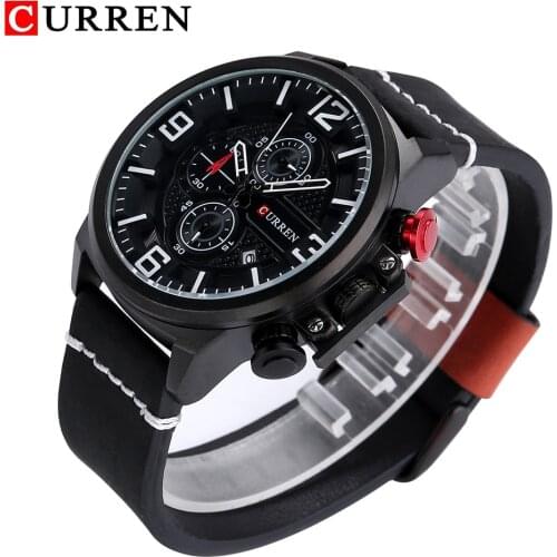 Top Brand Curren Quartz Watches Men Real Leather Strap Casual Mens Wrist Watch Waterproof Chronograph Military Relogio Masculino