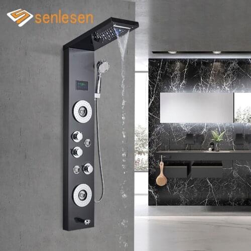 Senlesen Black Shower Faucet Set W/ Hand Shower Stainless Steel Cold and Hot Mixer Taps Multi-Function Wall Mount Tub Faucets