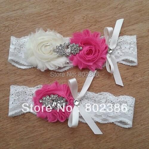 Ivory HotPink Shabby Flower Lace Headband