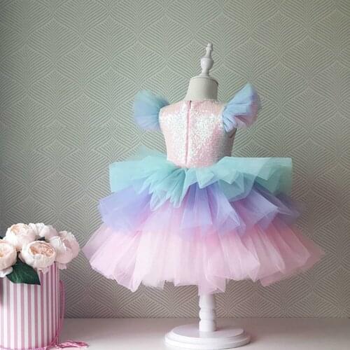 Flower Girl Dresses Tiered Baby Wedding Ball Gown With Bow Communion Pageant Clothes