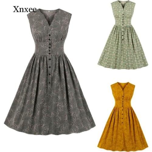 Floral Print a Linehigh Waist 40S 50S 60S Vintage Dress Robe Women Pinup Wrap Swing Dresses Elegant Party Summer Retro Clothing