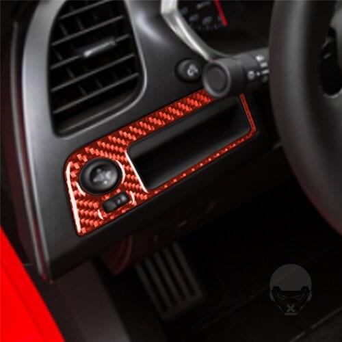 Car Light Switch Decoration Frame Cover Trim Sticker for Chevrolet Corvette C7 2014-2019 Decorative Red Real Carbon Fiber LHD