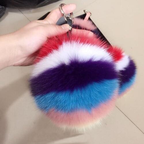 Decorative-Pendant Keychains Rainbow fur ball Keyring Bag-Accessories Plush-Balls Women Fashion Pendant