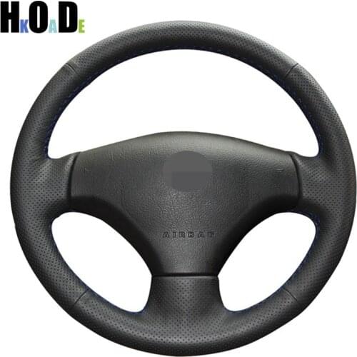 DIY Black Artificial Leather Hand-stitched Car Steering Wheel Cover for Citroen C2 Peugeot 207 Citroen Peugeot 206 2007-2009