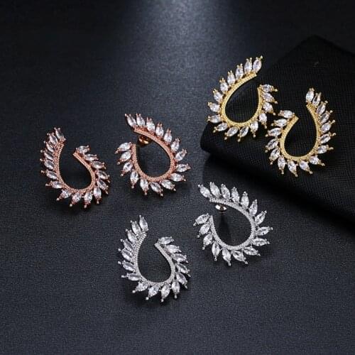 Ekopdee 2021 New Fashion Bohemian Stud Earrings For Women Vintage Luxury Black Gun Zircon Earrings Female Wedding Party Jewelry