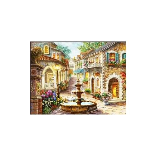 Fountain alley scenery For Embroidery Needlework 14CT Counted Unprinted DIY Cross Stitch Kits Handmade Art Wall Decor