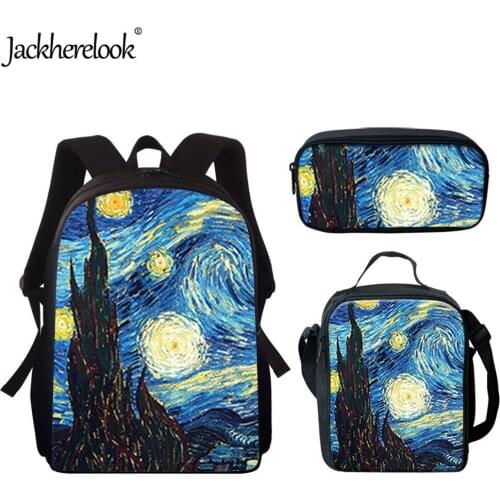Jackherelook Brand Designer Art Oil Painting Print 15 inch School Bags for Teen Girls Boys Women Backpack Kids School Bookbags