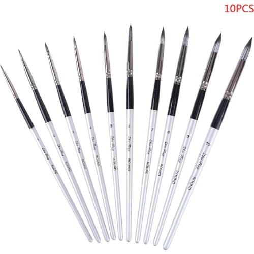 10 Pcs Nylon Hair Artist Paint Brush Round Point Tip Set Tool Long Handle Acrylic Watercolor Art Supply
