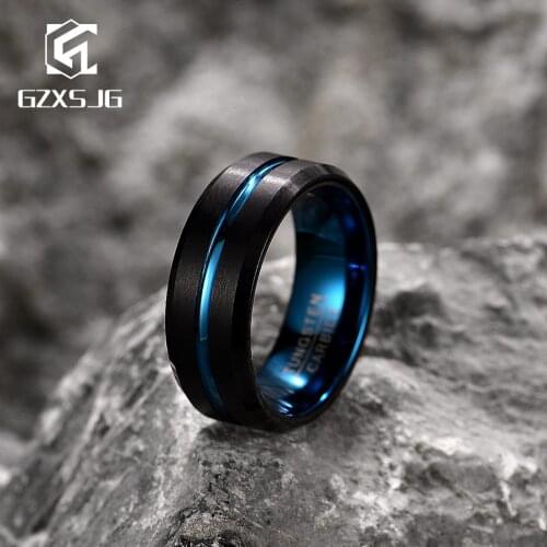 GZXSJG Tungsten Carbide Rings For Men black blue High Quality Man Ring for Wedding Band personalized Engraving wedding gifts