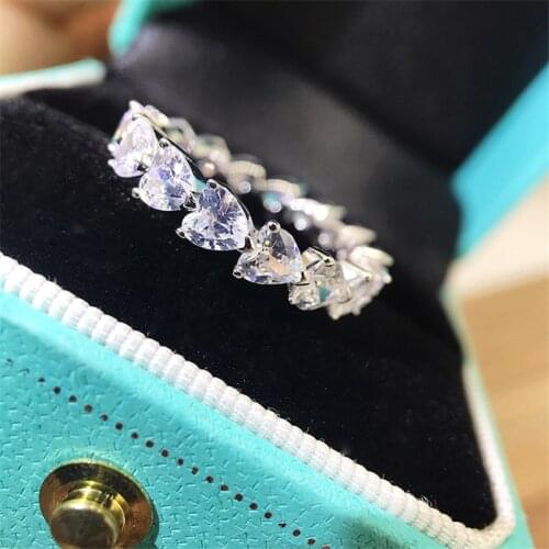 Luxury 925 Sterling Silver Women Engagement Heart Full Eternity Rings Simulated Diamond Wedding Silver Eternity Ring Jewelry