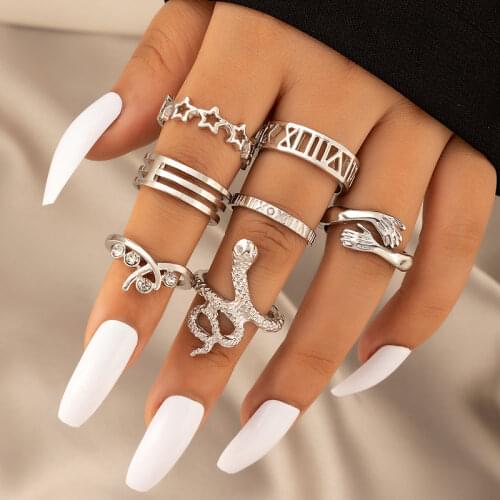 Tocona 9pcs/sets Bohemian Snake Joint Ring Sets for Women Letter Star Geoemtric Shiny Crystal Stone Party Jewelry Anillo 14451