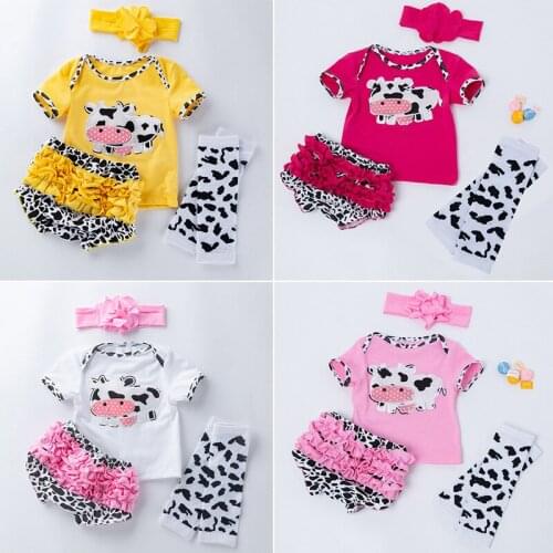 4Pcs Newborn Baby Girl Clothing Sets Cute Baby Girls T shirt Short Headband Shoes Set For Kids Birthday Gifts Kids Clothes