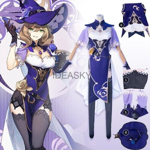 Cosplay Game Anime Game Genshin Impact Lisa Witch of Purple Rose Cosplay Costume The Librarian Sexy Halloween Party Dress