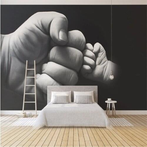 Creative Hand-painted Black and White Wallpaper Father and Son Love Wall Paper Living Room Bedroom Home Decor Background Murals