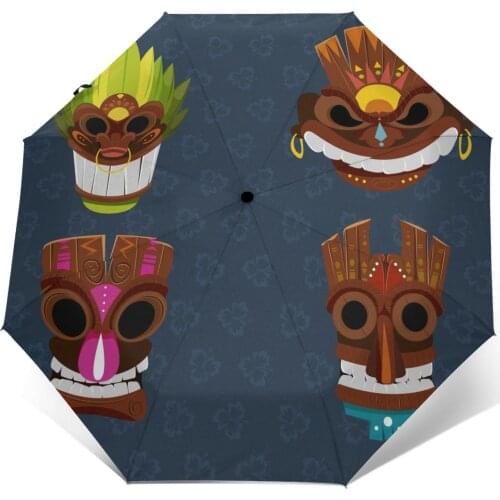 Cool Tribal Masks Windproof Automatic Folding Inverted Umbrella Portable Paraguas for Man Woman