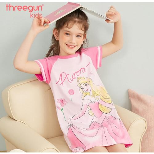 THREEGUN X Disney Princess Aurora Cinderella Girls Summer Nightgown Night Dress Pajamas Homewear Sleepwear Nightwear