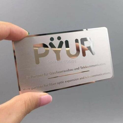 Fashion metal business card china shiny mirror metal card