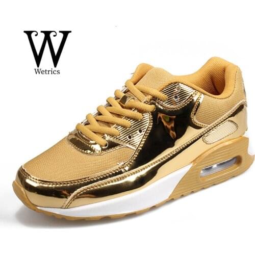 Fashion Mens Casual Shoes Breathable Mesh Sneakers For Women Outdoor Sport Shoes Golden Silver Air Cushion Shoe Zapatillas Mujer