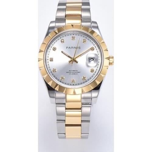 Parnis 39mm golden Men Automatic Mechanical Watch white dial Sapphire glass miyota 8215 Movement automatic Watches PA136