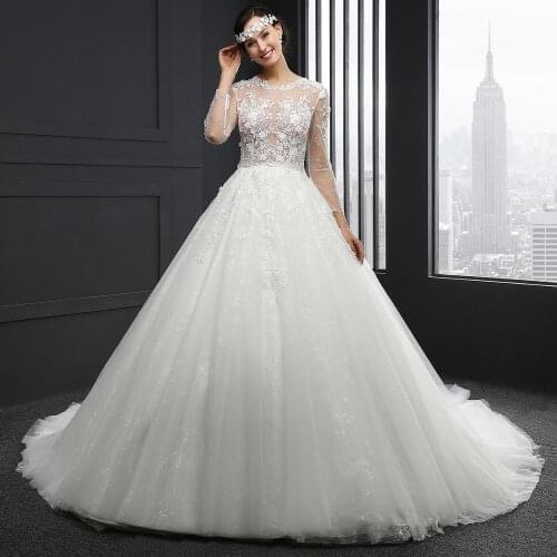 MZ0061 illusion bodice vestido de noiva princesa sukienka na wesele dla gościa long sleeve wedding dress hochzeit party kleid