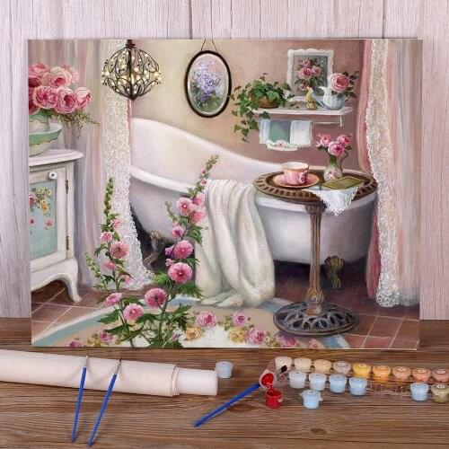 Landscape Bathroom DIY Painting By Numbers Package Oil Paints 40*50 Canvas Painting Wall Paintings Children Wholesale