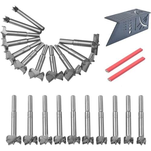 New 24PCS Forstner Drill Bit Wood Boring Hole Saw Set Woodworking Cutter 10-42mm Round Shank Wood Tools