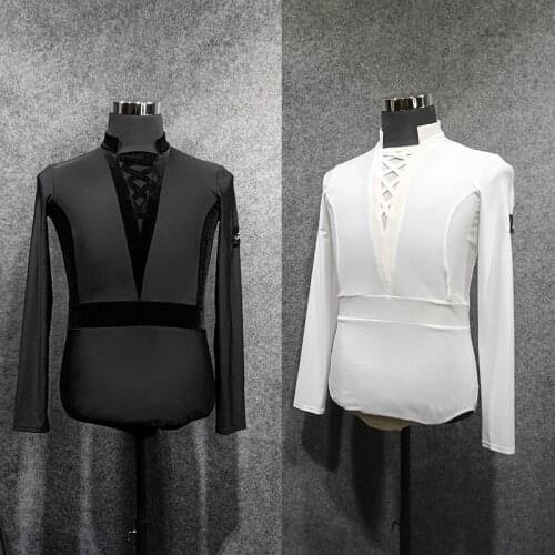 New Latin Dance Shirts Men Long Sleeve Leotard Top Practice Clothes Rumba Cha Cha Samba Tango Male Competition Dancewear DN4913