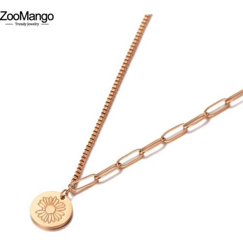 ZooMango Fashion Small Daisy Flower Charm Pendant Necklace For Women Titanium Stainless Steel Bohemia Party Jewelry ZN20140