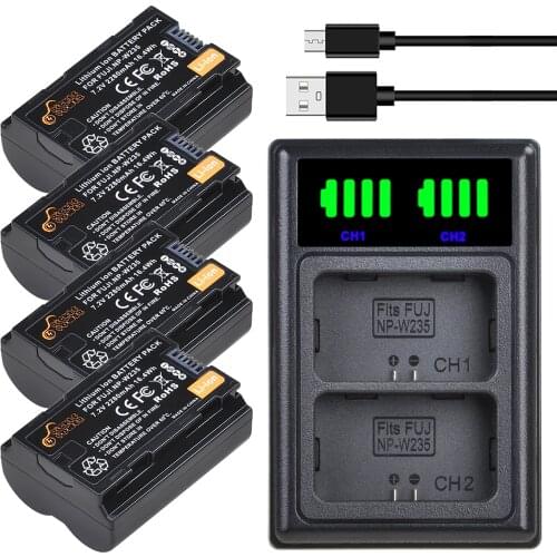 2280mAh NP-W235 NPW235 NP W235 Battery + LED Dual USB Charger with Type C Port for Fuji X-T4