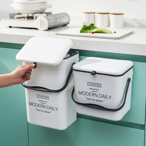 Durable Garbage Can Household Trash Basket Household Trash Can Bin Kitchen Hanging Sliding Lid Plastic Trash Can Wide Opening