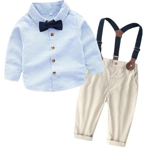 Shirt&Overalls Little Gentleman Clothes Set Fall Toddler Boy Two Piece Tracksuit for Newborn Kids Boutique Clothing Wholesale