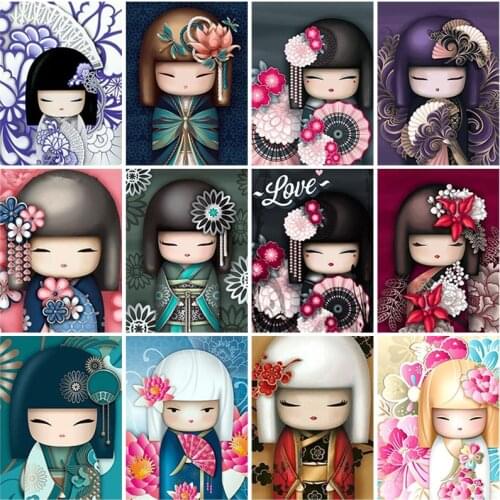 DIY 5D Diamond Painting Cross Stitch Full Round Resin Japanese Doll Cartoon Diamond Embroidery Mosaic Home Decor Handmade Gift