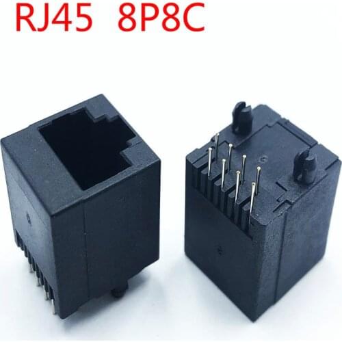 10PCS RJ45 network socket female 5224 8P8C in-line vertical RJ45 180 degree full plastic
