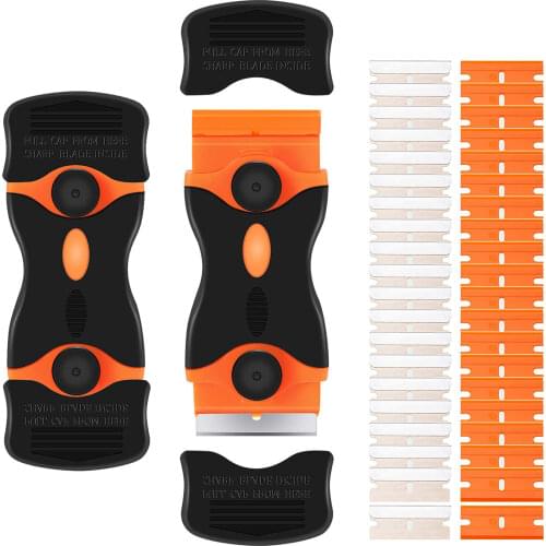 2pcs Razor Scraper Ceramic Glass Car Window Viny Film Glue Cleaner + 40pcs Razor Blade Tint Wrap Sticker Squeegee Remover Tool