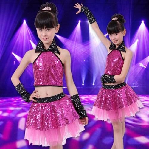 Childrens Jazz Dance Costumes kids Sequins Short skirt Performance Costumes Girls teams Street Modern Dance Costumes Dancewear